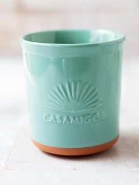Casamigos Ceramic Pottery Cup Blue Teal Turquoise Tumbler Embossed Logo Barware